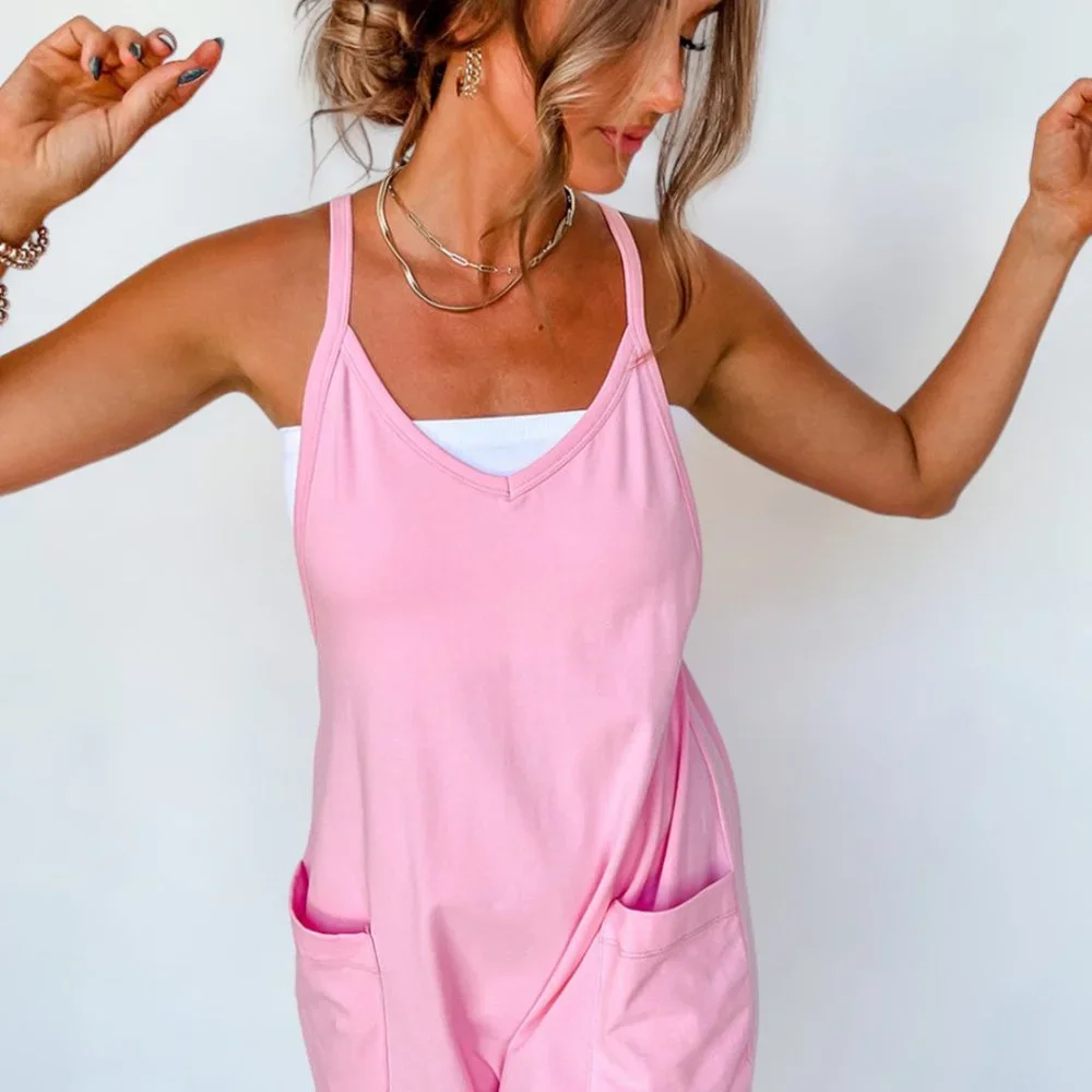 Pink Spaghetti Straps V Neck Jersey Romper NWT - Picture 5 of 14